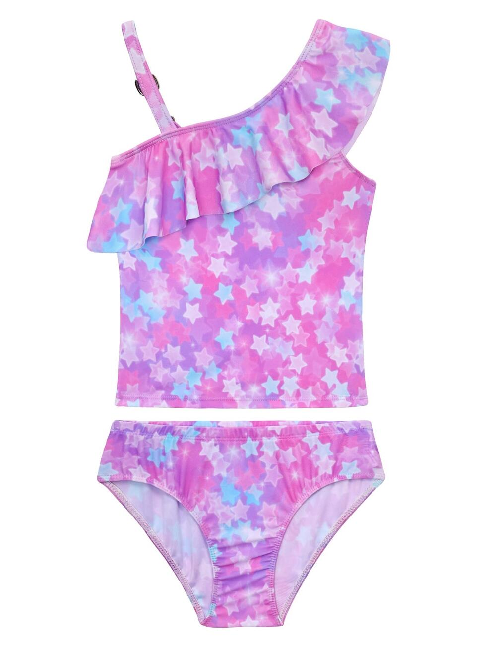 Swimsuits Girls 12-14 Years Purple Star  UPF 50+ One Shoulder Ruffles Tankini